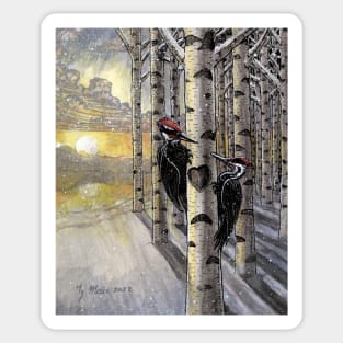 Pileated woodpeckers in love Sticker